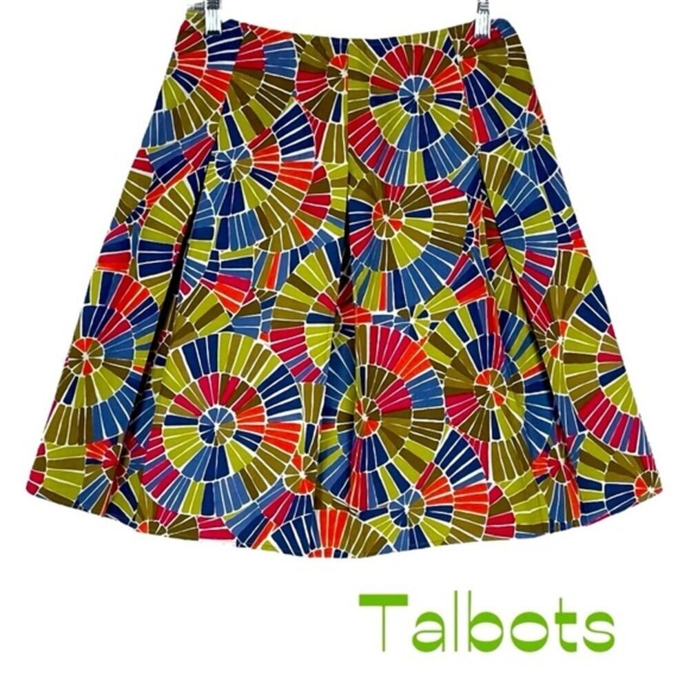 Talbots Red Blue Cotton Pleated Skirt Size 2 CottageCore